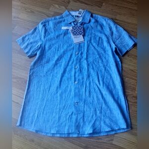 NWT Bruno Positano Washable Linen Shirt, Blue, Sz Sm Msrp $60
